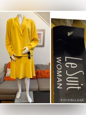 ❣️🆕Le Suit Golden Sunset Crepe Button-Front Flounce Skirt Suit Set $265 MSRP❣️